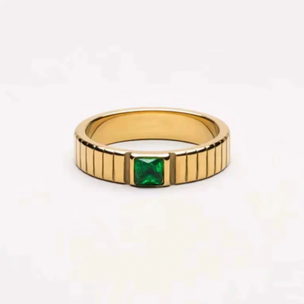 (A11) 18k Plated Elegant Gold Ring with Green Gemstone
